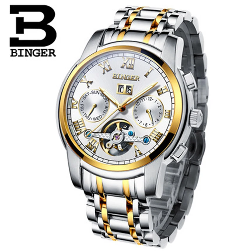 Мужские автоматические механические часы BINGER Switzerland с самоходным механизмом