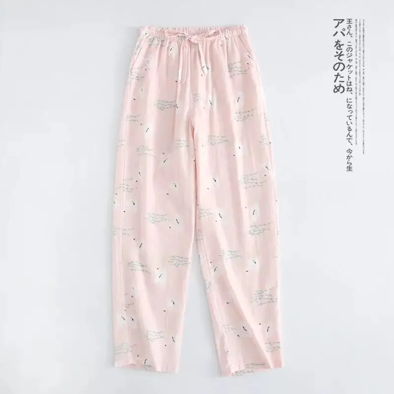 Light pink Swan Розовые свежие женские штаны для сна, марлевые хлопковые удобные летние Пижамные штаны, качественные повседневные женские Пижамные брюки - Цвет: Light pink Swan