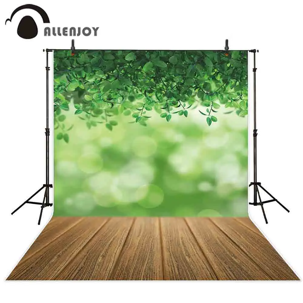 Фотофон Allenjoy фоны с зелеными листьями боке деревянная доска весенние фотообои