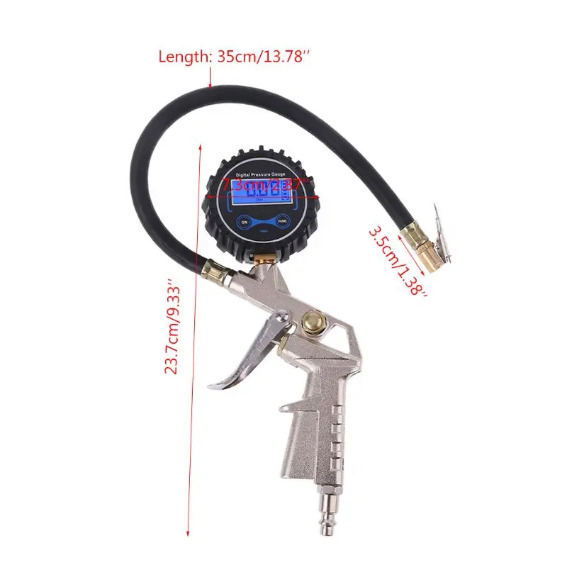 

Digital Tire Inflator with Automobile Pressure Gauge Hose and Chuck Clip for Car Van Truck Motorcycle Bike Tire Pressure