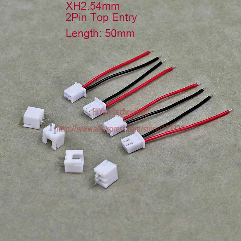 1000 комплектов XH2.54 JST 2 54 мм Шаг верхний вход 2Pin Разъем 50 длина с 1007 26AWG электронный
