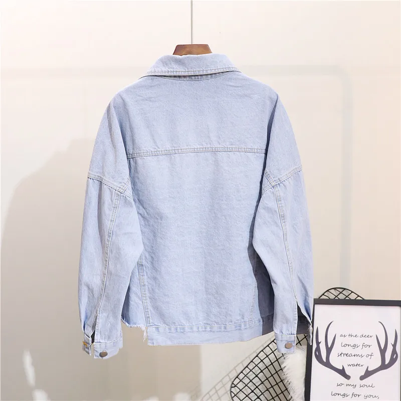 Женская джинсовая куртка с длинными рукавами и вышитыми бусинами стразами 2019 |