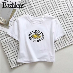 P5 sunflower Bazaleas, уличная одежда Harajuku, Подсолнух, счастье, принт, обрезанная женская футболка, повседневный сексуальный укороченный топ, тонкая футболка, Прямая поставка - Цвет: P5 sunflower