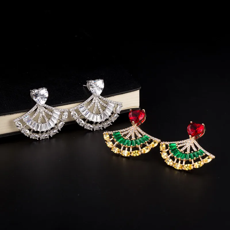 

LUKENI Beautiful Multicolor/White Cubic Zirconia Jewelry Fan Shape Fashion CZ Wedding Earring For Women