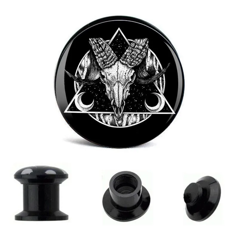 1 пара черный Baphomet пентаграмма акриловая затычка для ушей gauegs винт подходит для плоти туннеля ювелирные изделия для тела 2 шт