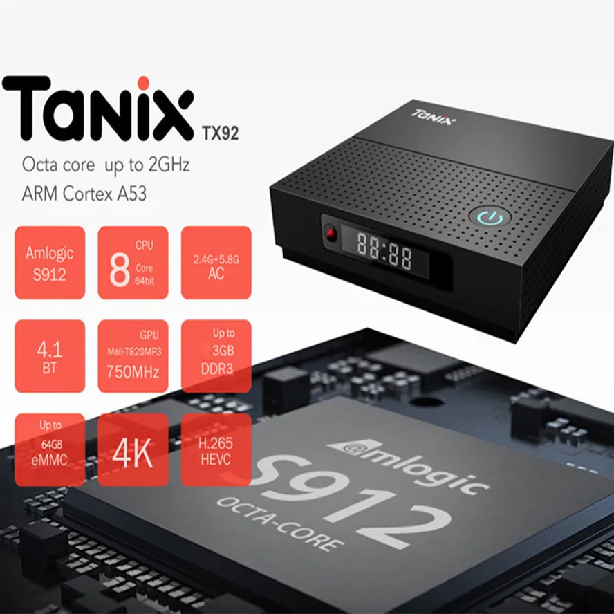 Оригинальный Tanix TX92 ТВ Box Amlogic S912 Восьмиядерный Bluetooth Android 7 1 телеприставки 3 + 32 г 5 Wi