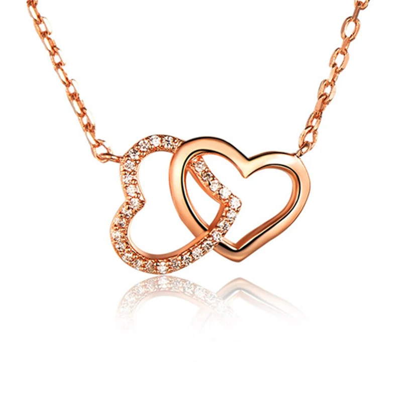 Новые модные подвески с двойным сердцем Настоящее серебро 923 пробы ожерелья для