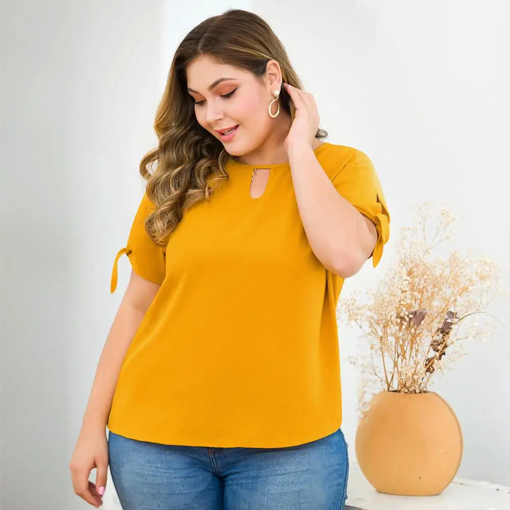 Топ И Блузка WHZHM летняя большого размера 3XL 4XL женская с оранжевым бантом