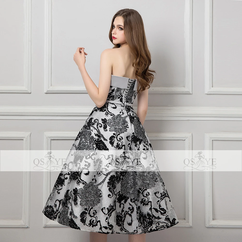 QSYYE 2018 Vintage Saudi Arabia Prom Dresses Puffy A-line Strapless Silver Satin Black Lace Formal Evening Dress Party Gown | Свадьбы и