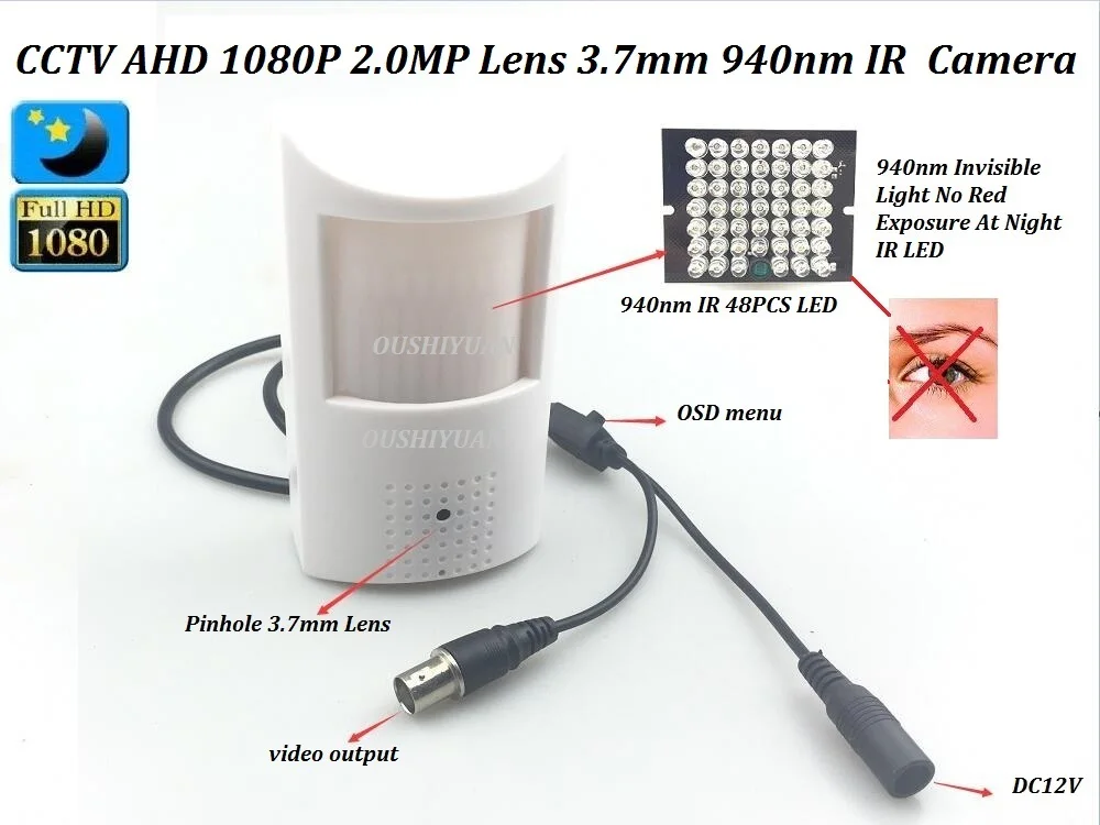 CCTV HD AHD 2.0MP 1080P объектив 3 7 мм IR Cut OSD меню PIR Detecto Eye Невидимый 940nm 48 шт. светодиодная ИК