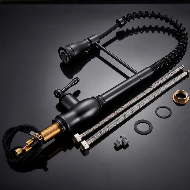 

Black Kitchen Faucet Single Handle 2 Function Shower Nozzle Pull Out Kitchen Mixers Deck Mounted Hot and Cold Water Tap