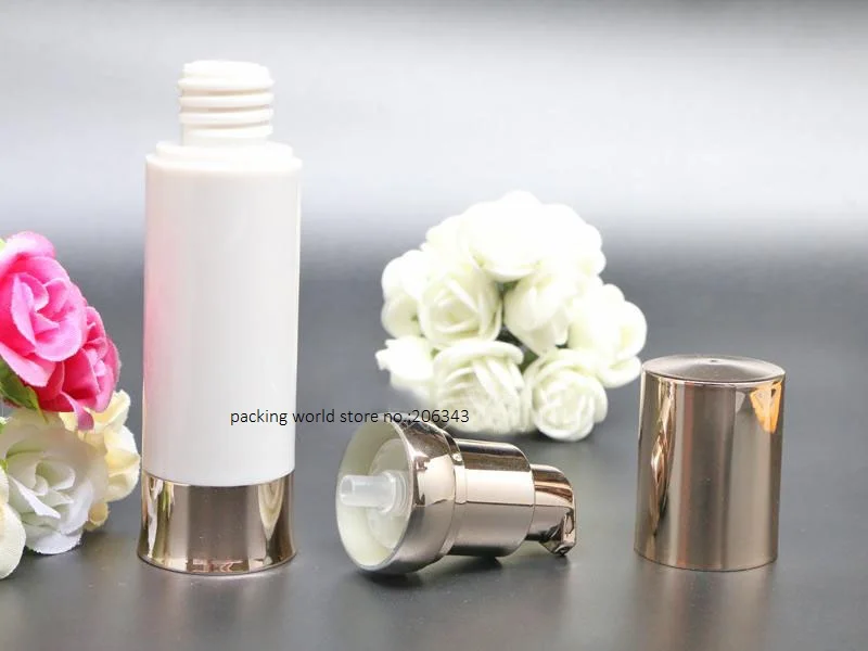 30 мл белая безвоздушная бутылка с золотым насосом/крышкой/основанием для