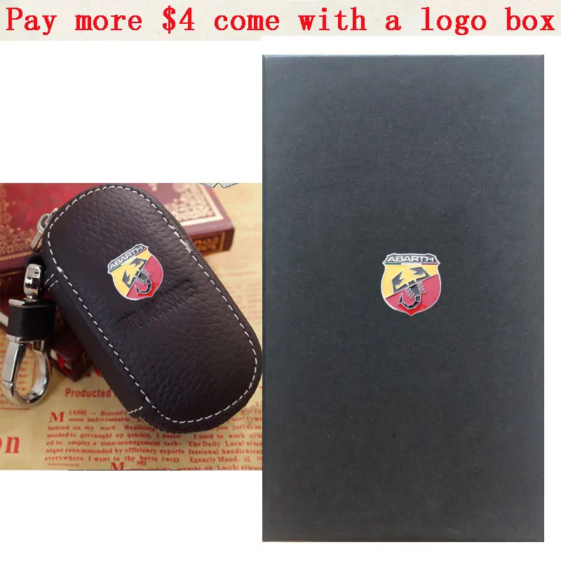 Coffee with logo box KUNBABY сумка из натуральной кожи, чехол для автомобильного ключа, кошельки, модные держатели для ключницы Carteira для ABARTH - Название цвета: Coffee with logo box