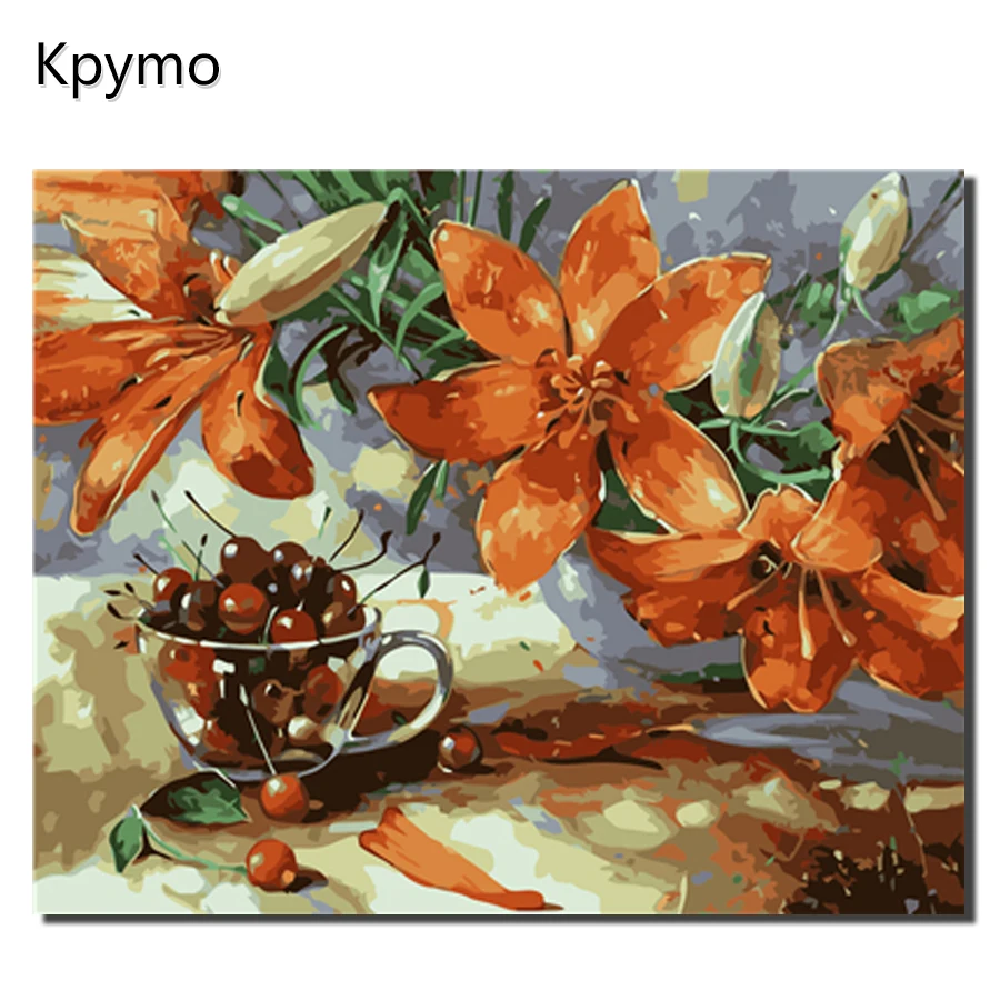 Kpymo DIY картина маслом в рамке по номерам цветы картины холст для гостиной стены