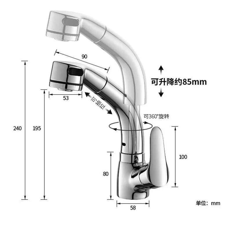 Вытяжной смеситель для раковины в ванной комнате вытяжной с двойным