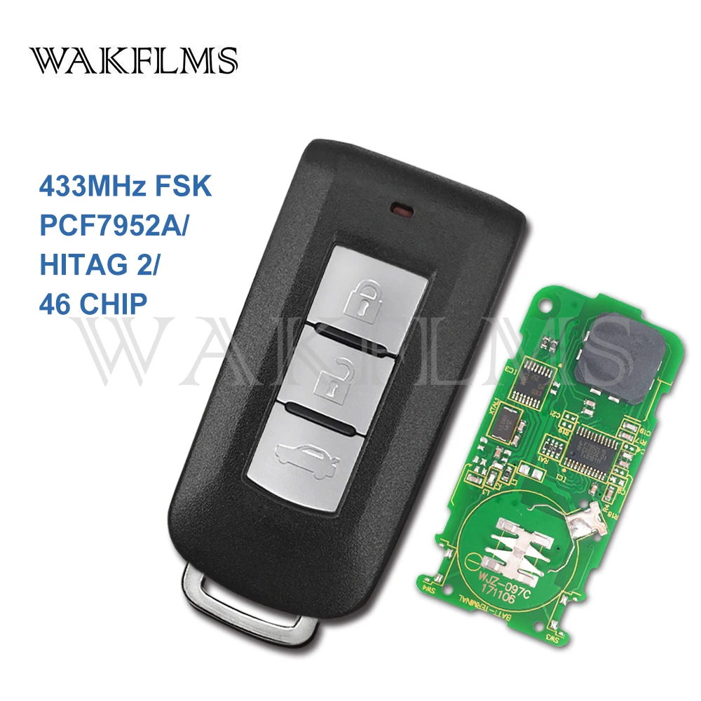 3 кнопки дистанционного ключа смарт-карты 433 МГц FSK для Mitsubishi ASX Lancer Outlander с PCF7952A чип с маленьким лезвием без маркировки
