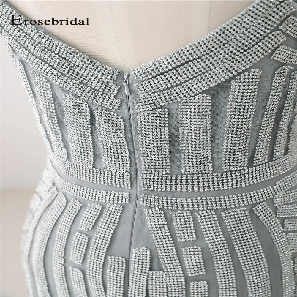 Женское вечернее платье с открытыми плечами Erosebridal серебристое длинное