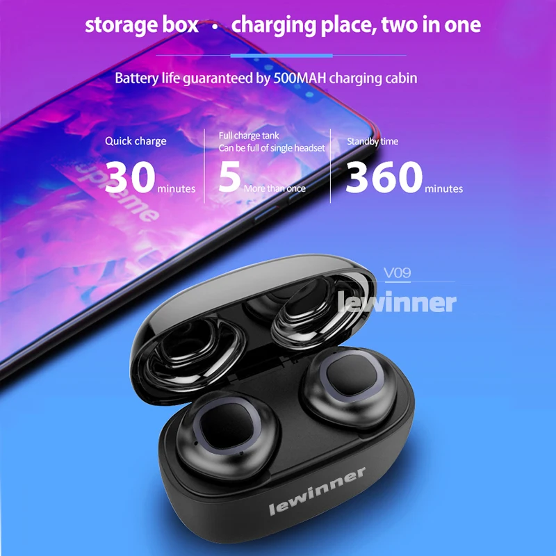 Lewinner V09 водонепроницаемые наушники вкладыши TWS Bluetooth беспроводная гарнитура