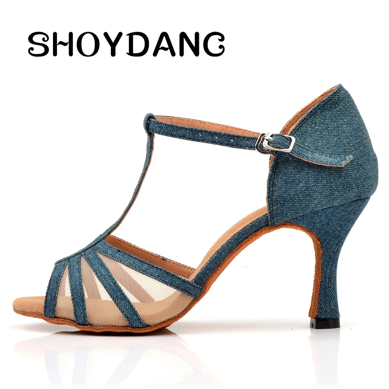 SHOYDANC Sneakers Dance Shoes Denim And Mesh Blue Latin Women's Soft Bottom Salsa Tango Ballroom 5033 | Спорт и развлечения