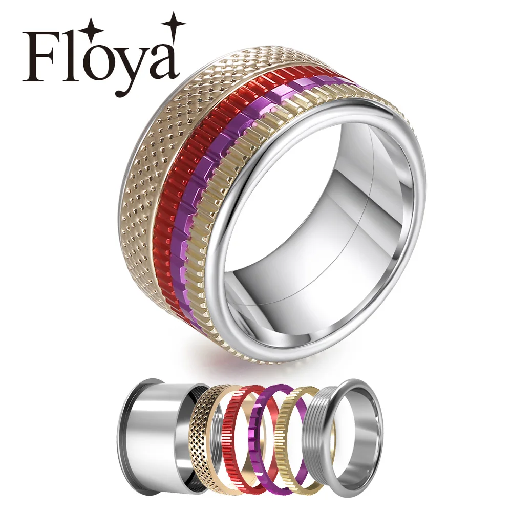 

Floya Stainless Steel Band Rings Women Interchangeable Chocolate Arctic Symphony Ring Fidget Meditation Anxiety Relief Band