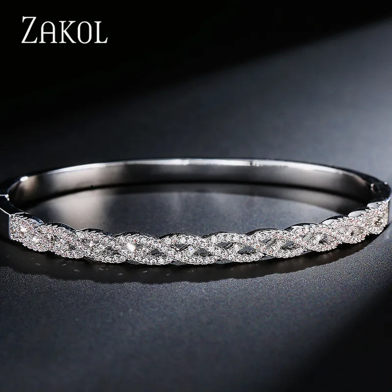 Женский браслет ZAKOL роскошный из розового золота с фианитами ААА для свадебной