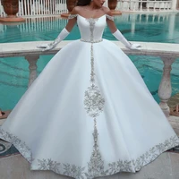 ball gown wedding dresses arabic 2020 off the shoulder satin floor length crystal bridal dresses