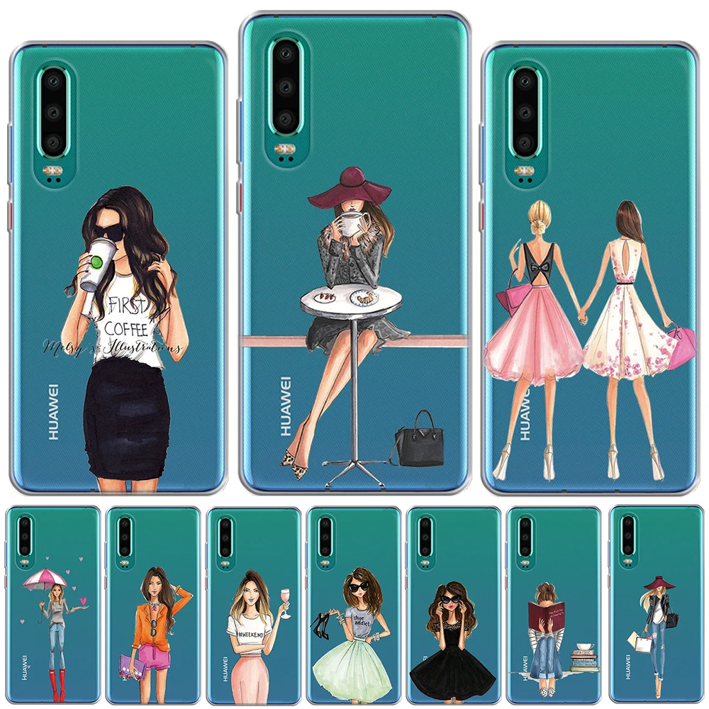 Модный стильный Парижская Девушка Силиконовый чехол для Huawei P30 Lite Pro Honor 10i 10 i View 20