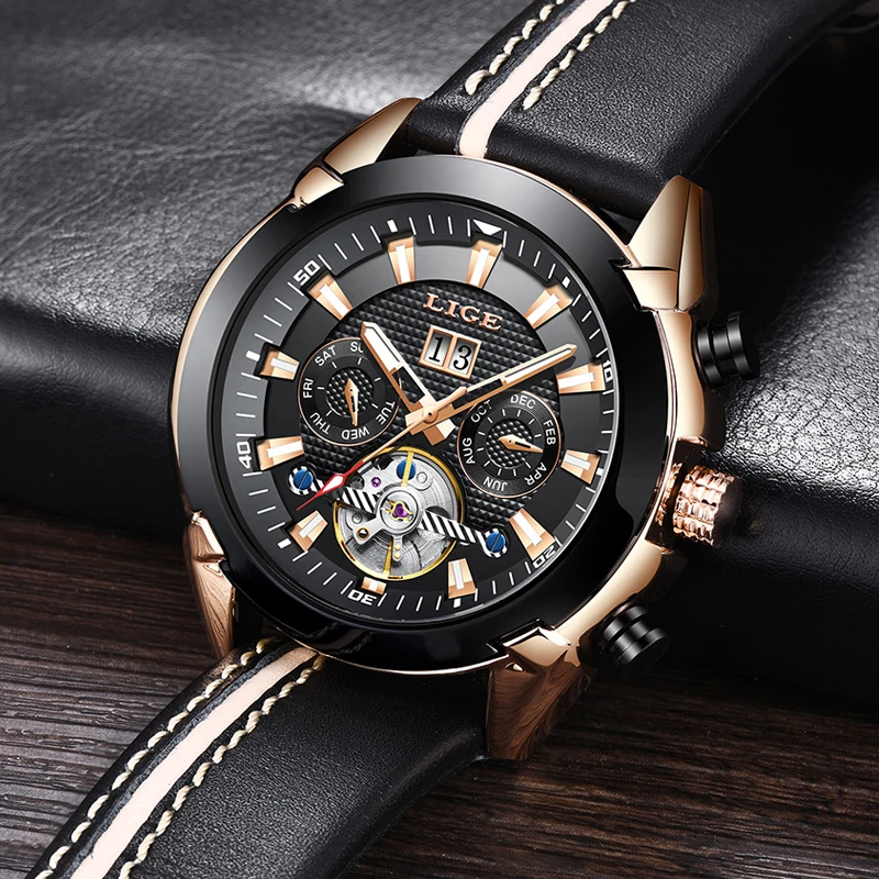 Новинка LIGE модные часы для мужчин Топ бренд Роскошные автоматические