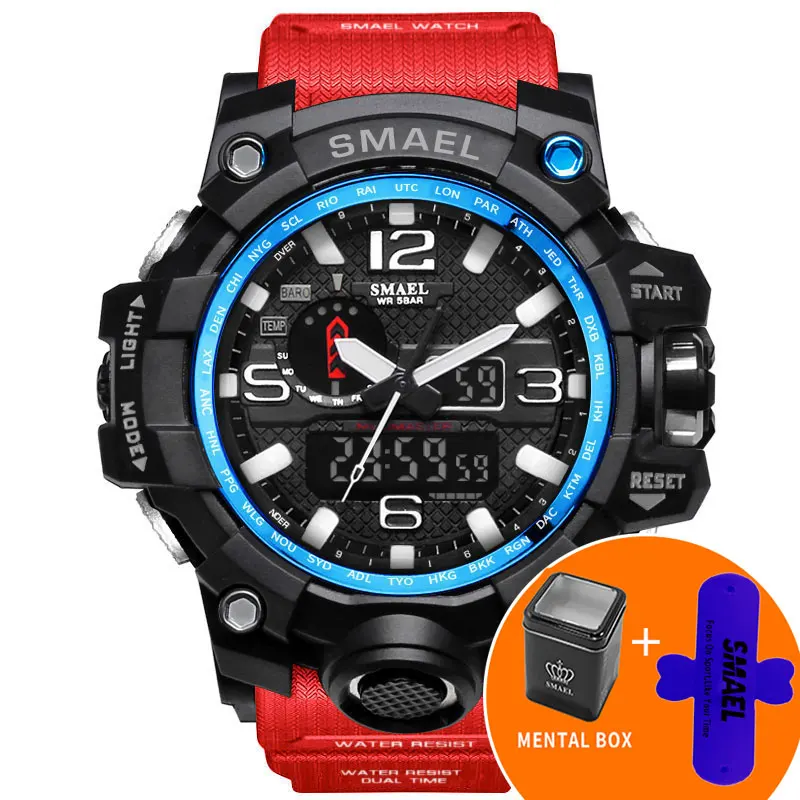 BlackBlueRedbox SMAEL часы мужские спортивные часы мужские большие часы военные часы Роскошные армейские часы 1545 masculino светодиодный Будильник цифровые часы водонепроницаемые - Цвет: BlackBlueRedbox