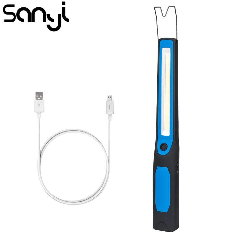 

SANYI USB Charging COB LED Working Inspection Flashlight Magnetic Hook Torch Penlight Pocket Lanterna For Car Repairing Camping