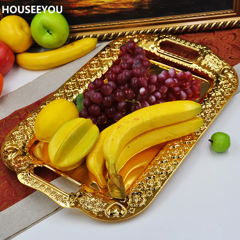 Металлический поднос большого размера для хранения Золотая тарелка фруктов