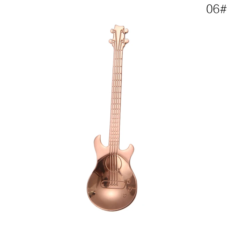 Rose gold guitar Aihogard, 1 шт., нержавеющая сталь, мультяшный медведь, гитара, ложка, креативная, молоко, кофе, ложка, мороженое, чайная ложка, Аксессуары для посуды - Цвет: Rose gold guitar