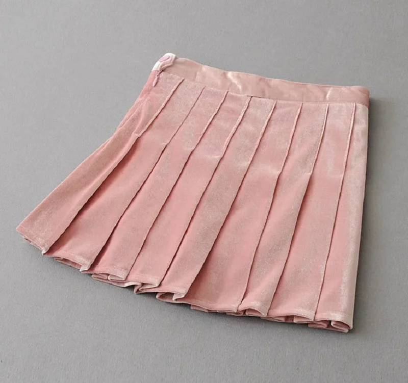 New Spring Autumn Women'S Pleated Skirts Solid Velvet High Waist For Girls | Женская одежда