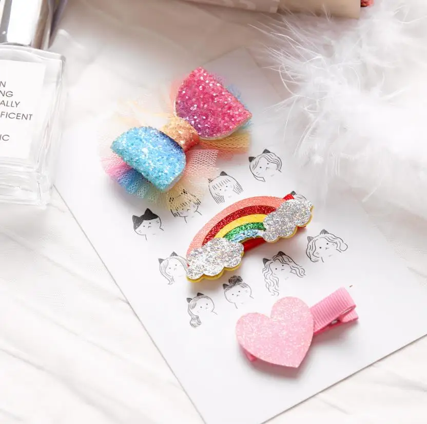 Новинка блестящие детские заколки для волос радужной расцветки Шпилька-бант