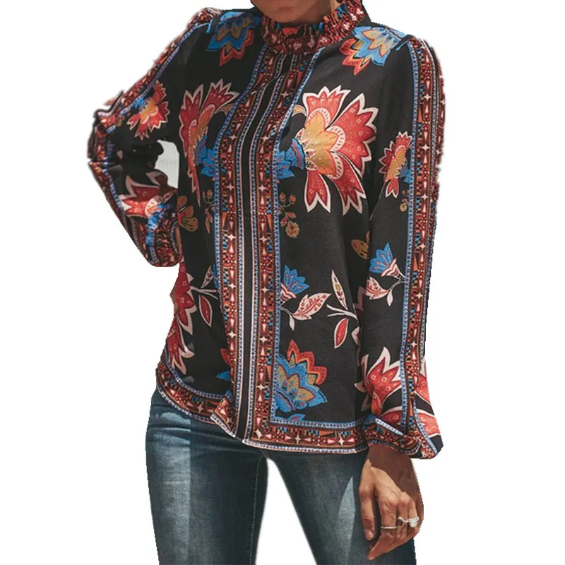 hirigin 2018 Women's vintage floral Printed blouse Lady Casual Loose Long Sleeve Blouses Shirt Tops fashoin women Blouse | Женская