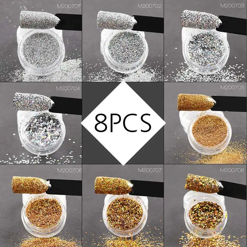 8PCS-01 Розалинд ногти аксессуары: гель голографический лак хром пигмент световой пудра с пайетками блестящее маникюрный набор блесток - Цвет: 8PCS-01