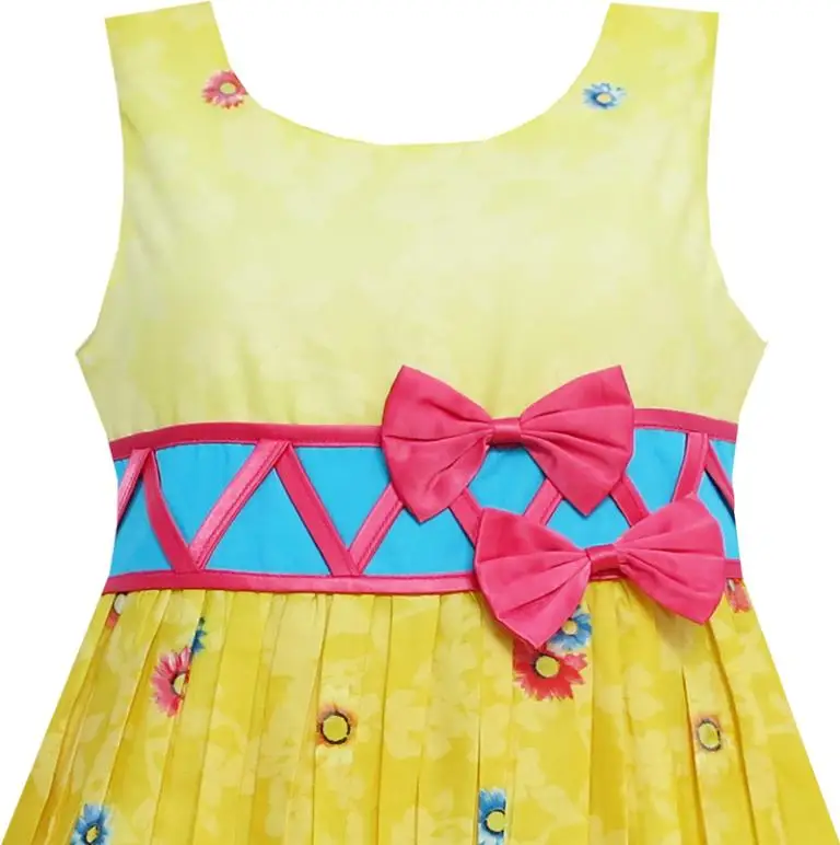 Sunny Fashion платья для девочек Подсолнечник Сад Цветок Хлопок Желтый 2020 Лето
