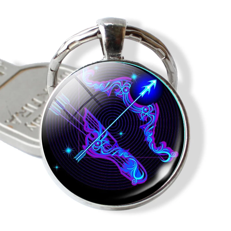 Sagittarius 12 Созвездие Лев Дева брелки стеклянный кабошон кулон знак зодиака брелоки Серебряный мешок кулон брелок Подарочный на день рождение - Цвет: Sagittarius