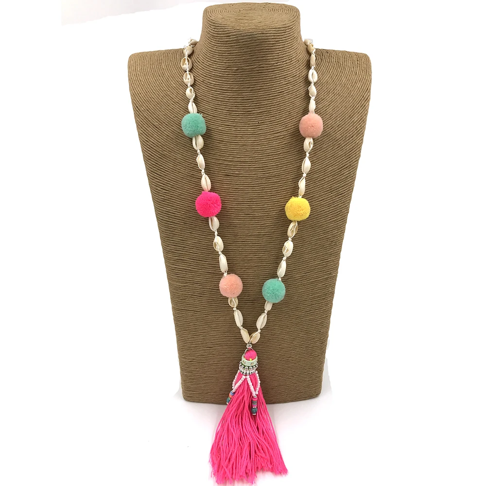 Новое разноцветное ожерелье ручной работы с кисточками и помпонами богемное