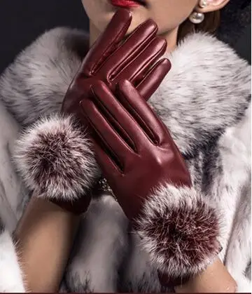 ZAO RED Модные перчатки с сенсорным экраном женская перчатка из искусственной кожи полный палец Зимние варежки женские перчатки luvas de inverno eldiven femme - Цвет: ZAO RED