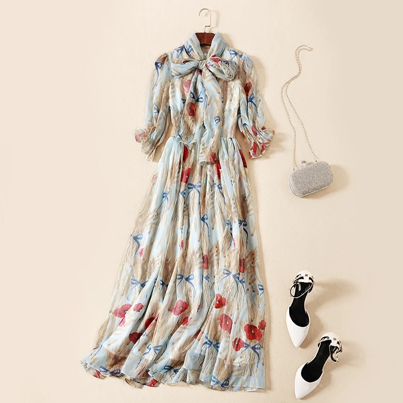 Новинка 2018 Лето Подиум Винтаж шелк с цветочным принтом шифоновое Плиссированное