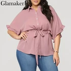 Glamaker Повседневная Блузка, рубашка, размера плюс, Женская Офисная Элегантная блузка, весенний модный топ на завязках, 3XL, блузка, рубашка