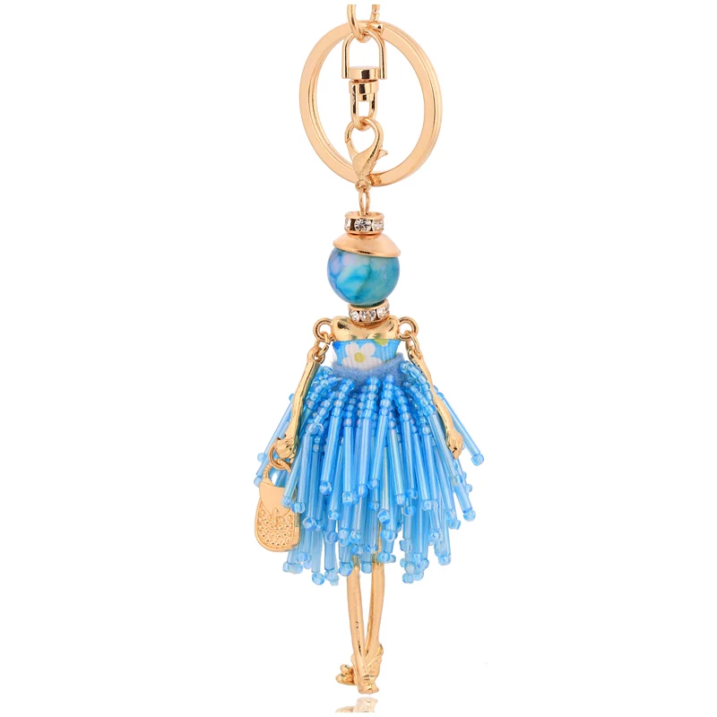 

fashion rhinestone doll car pendant crystal keychain blue tassel key chain cute key ring new charms keyring key holder gifts