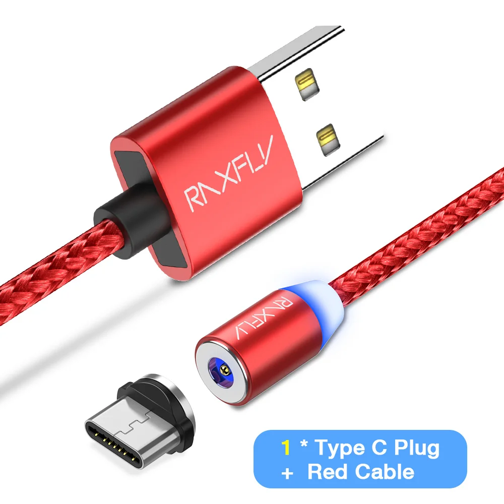 RAXFLY Магнитная зарядное устройство для iPhone XR XS Max провод для зарядки Магнитная Зарядка через usb провода кабель с разъемом микро-usb типа C для samsung Xiaomi магнит зарядное устройство - Цвет: Red Type C