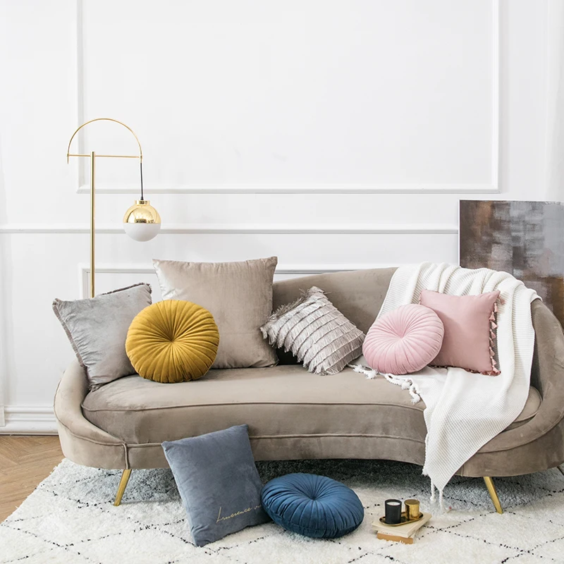 Европейская роскошная Бархатная подушка круглая ручная работа плиссированное