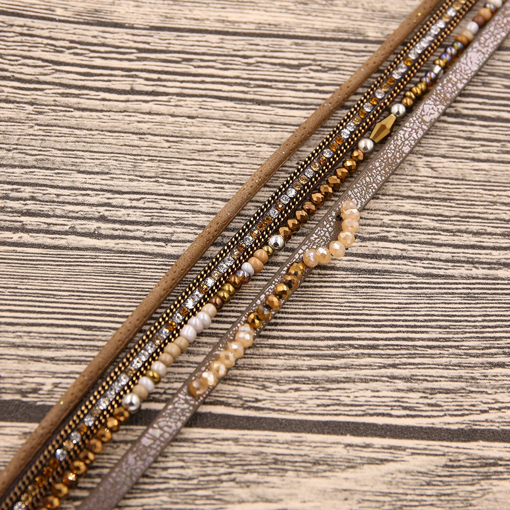 2019 Bohemia flower Leather bracelet For Women Multi-layer Beads Charm Wristband Crystal Magnetic Bracelets Jewelry | Украшения и