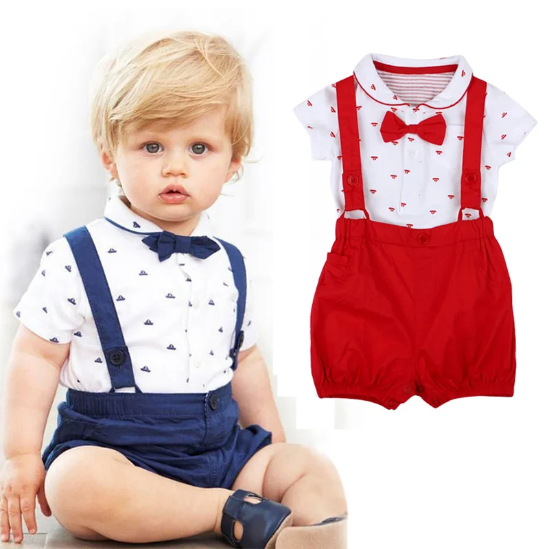 

2pcs Baby Boys Girls Toddler Children Dot Bowknot Bodysuit Rompers +Red/ Black Shorts Trousers Kids Clothing Rompers Suit Set