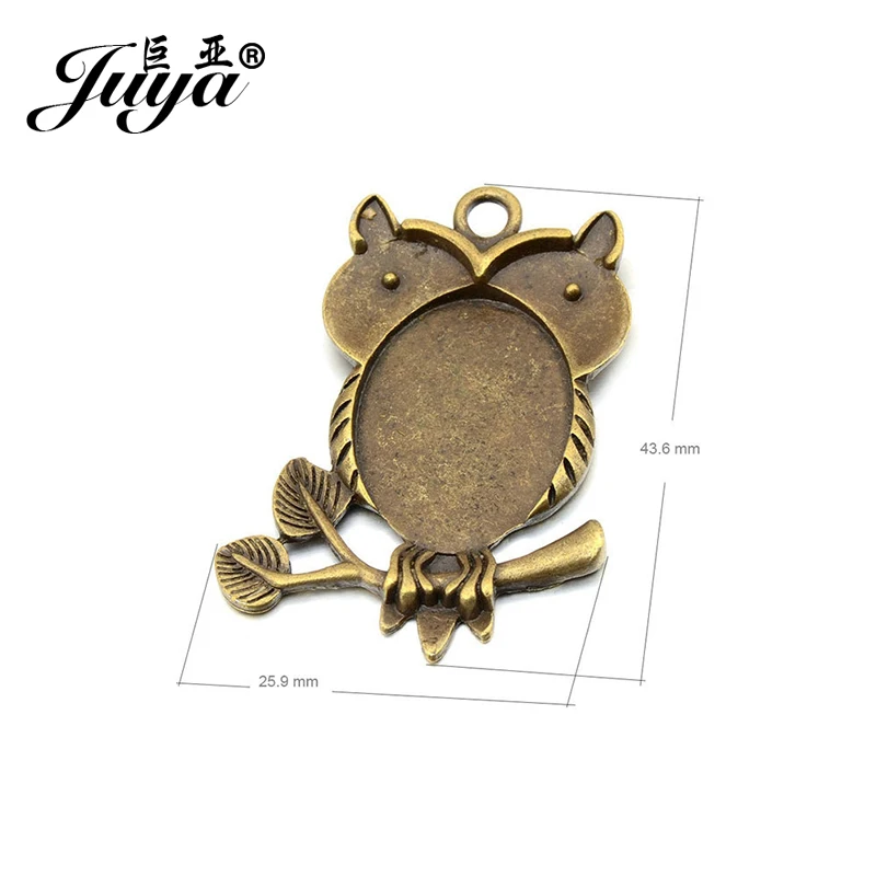

JUYA Owl Cabochon Base Setting DIY Jewelry Crafts Oval Antique Bronze 4pcs/lot 25x18mm High Quality Cabochon Frame Tray AD0067