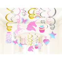 diy sweet rainbow unicorn theme party decorations ice cream paper cards spiral hanging swirls baby shower wedding party supplies