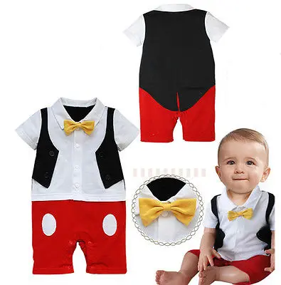 Hot Newborn Baby Boy Clothes Summer Short Sleeve Gentleman Bow Ties Cute Rompers Outfits |